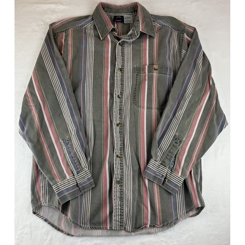 Vintage Saugatuck Dry Goods Button Up Shirt Mens Small Striped Pocket Multi Colo